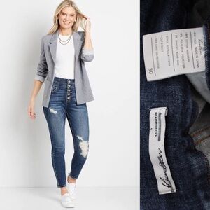 KanCan Super High Rise Dark Destructed Curvy Button Fly Skinny Jeans 30 10 Used